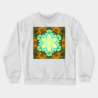 Psychedelic Mandala Flower Teal and Yellow Crewneck Sweatshirt